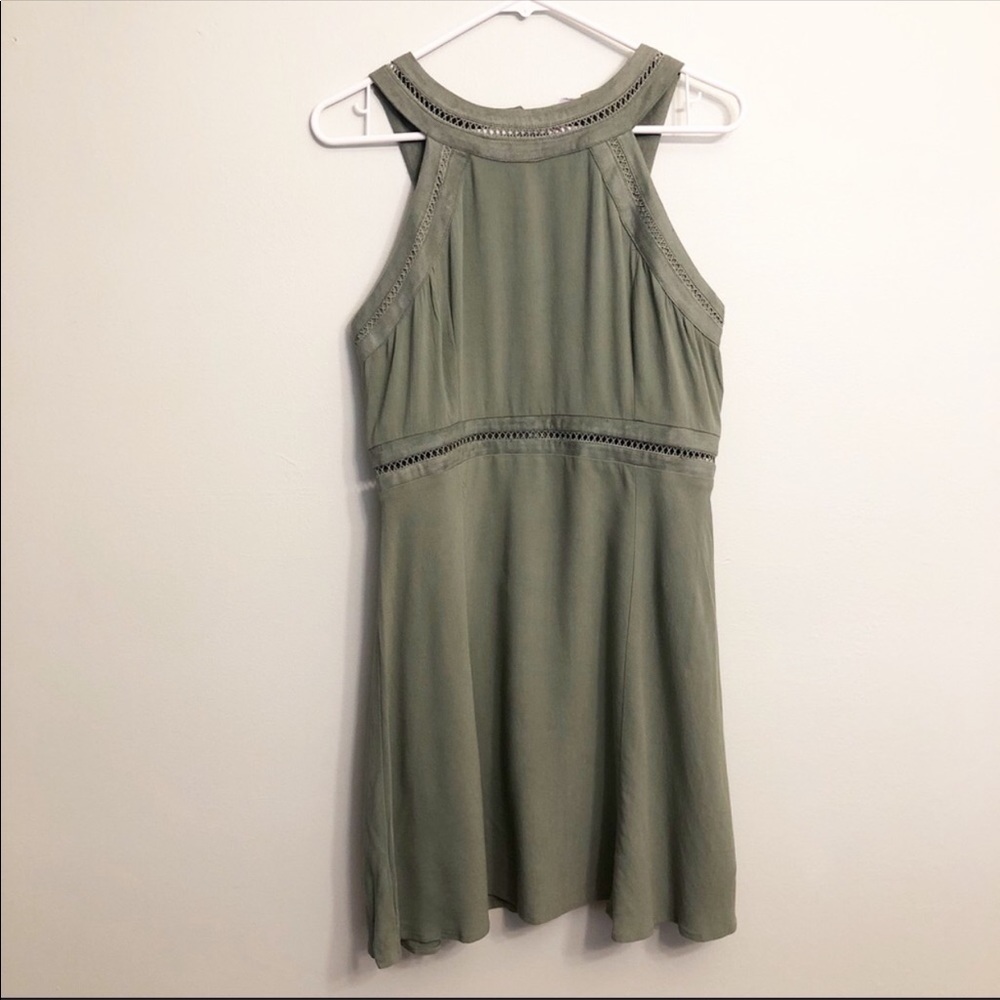 Green Suede Fall Crochet Mini Swing Dress
